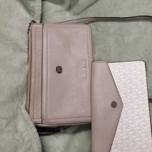 Michael Kors Taupe and Cream Crossbody Bag